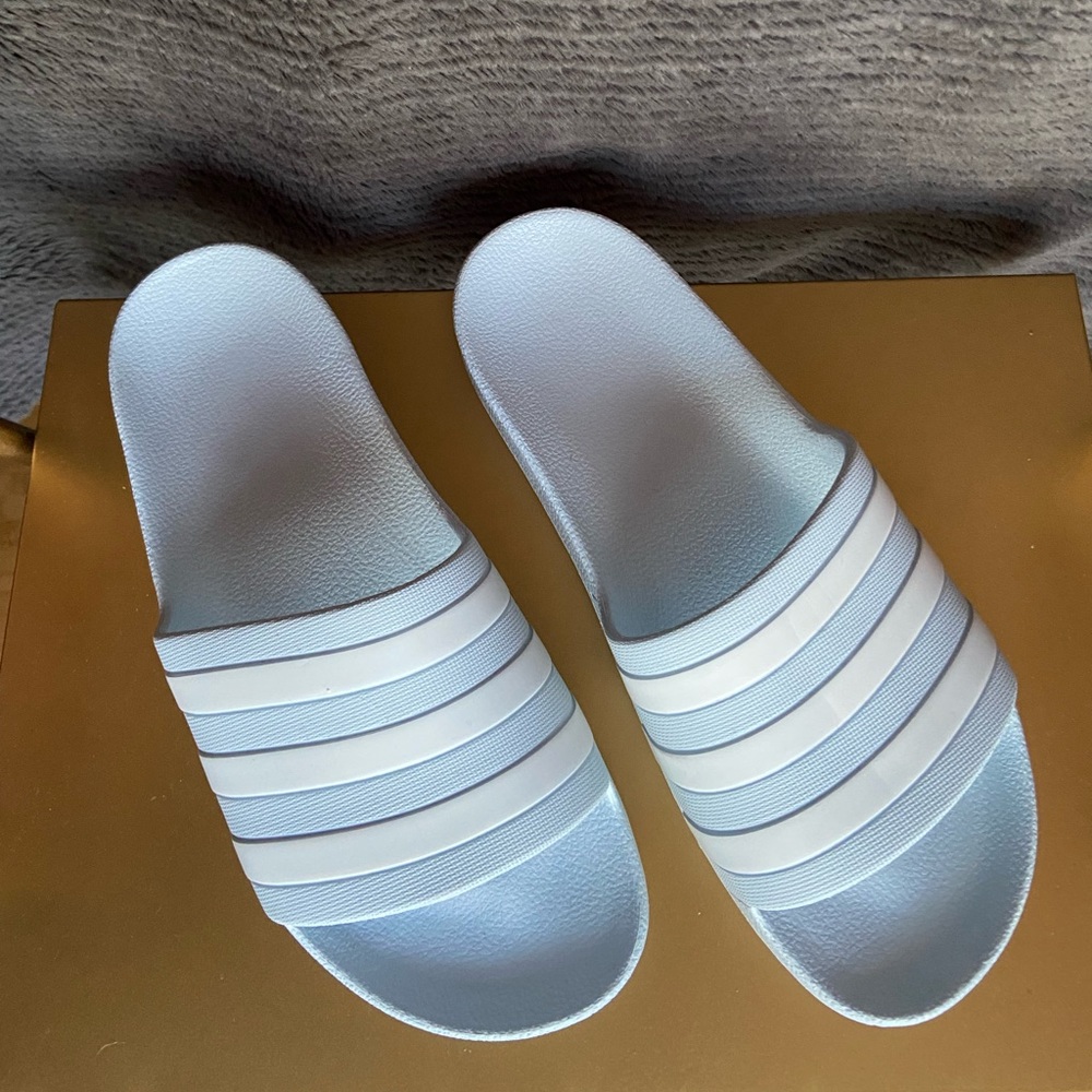 Powder blue Adidas slides